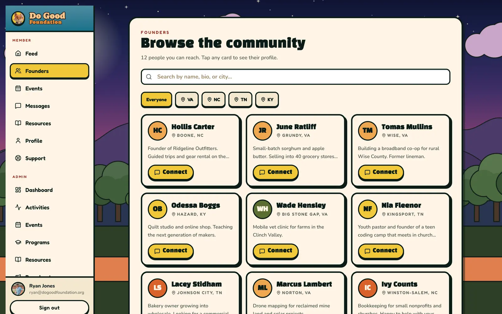 A community directory members actually use (sample data)